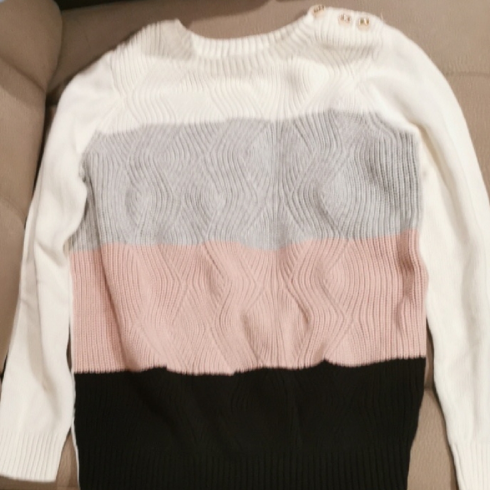 Charter Club Women's Colorblock Sweater - White, Gray, Pink, Black